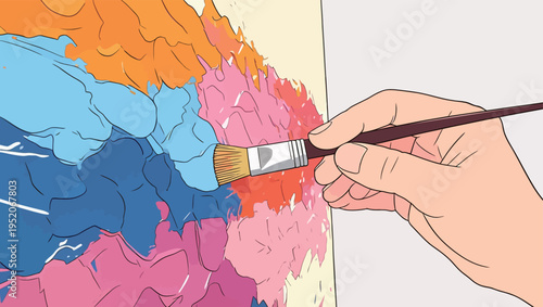 Person holds a paintbrush while applying color to a canvas during an art activity in a creative space
