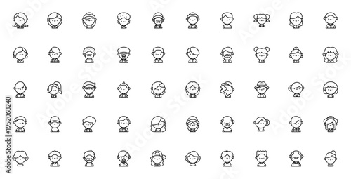 Avatars icon set. People vector pack. Minimalist avatars collection. Includes woman, man, girl, boy profiles. Editable vector illustrations.