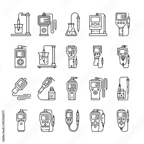 Laboratory Meters and Probes Line Icons Set Scientific Measurement Devices