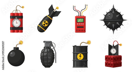Explosive Devices Collection Dynamite, Bombs, Grenades, and Detonators Iconography