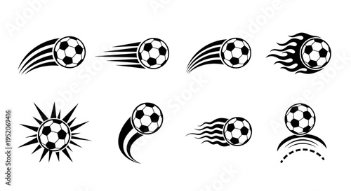 Dynamic Soccer Ball Motion Icons Set - Vector Graphics for Sports Design Elements and Active Gameplay