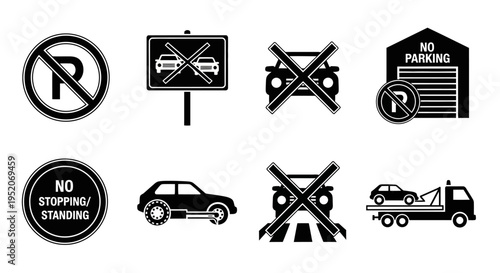 Set of traffic and parking restriction icons for road and vehicle management