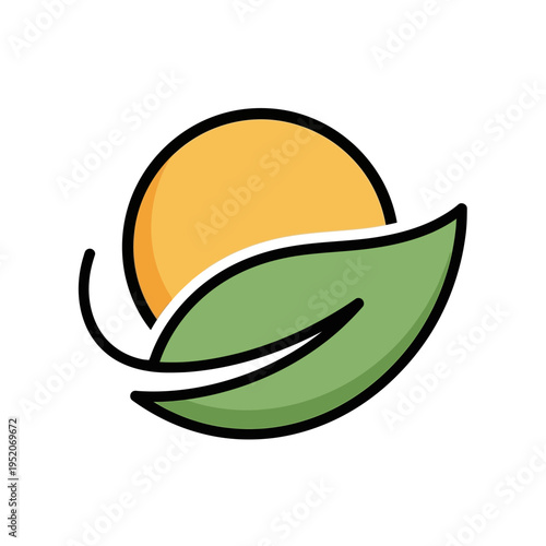 Green leaf with sun logo symbol nature concept.