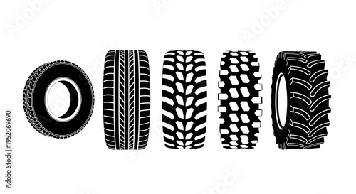 Set of different car and truck tire tread patterns isolated on white background, vector illustration