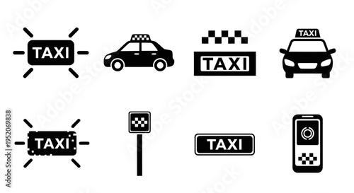 Taxi Icons Set - Vector Graphics of Transportation and Service Symbols