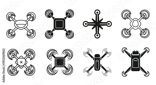 Collection of diverse drone icons for aerial photography and surveillance