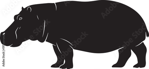 Vector black hippopotamus silhouette icon