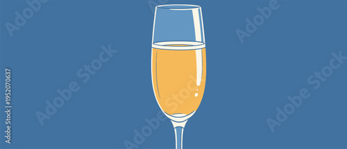 Champagne glass with bubbly drink against a blue background during a celebration or special occasion