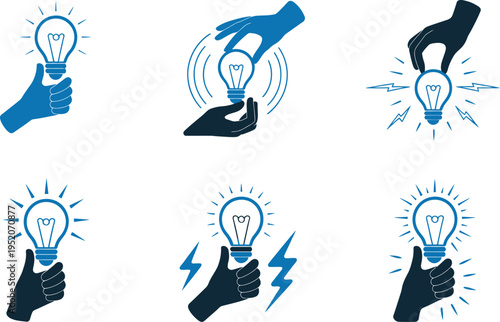 Collection of Six Representing Ideas and Innovation with Lightbulbs