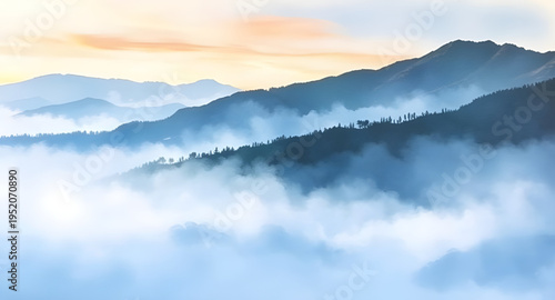 fog, mist, haze, cloud, clouds, mountain, mountains, hill, hills, valley, landscape, scenery, nature, sky, atmosphere, dreamy, soft, calm, peaceful, serene, morning, sunrise, dawn, light, shadow, dept