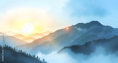 fog, mist, haze, cloud, clouds, mountain, mountains, hill, hills, valley, landscape, scenery, nature, sky, atmosphere, dreamy, soft, calm, peaceful, serene, morning, sunrise, dawn, light, shadow, dept