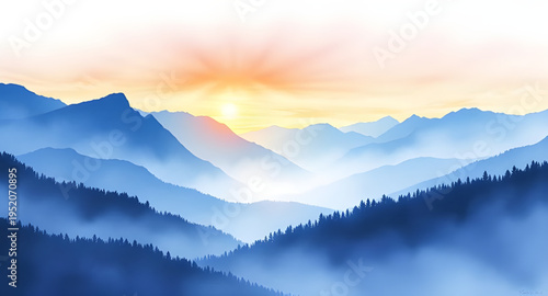 fog, mist, haze, cloud, clouds, mountain, mountains, hill, hills, valley, landscape, scenery, nature, sky, atmosphere, dreamy, soft, calm, peaceful, serene, morning, sunrise, dawn, light, shadow, dept