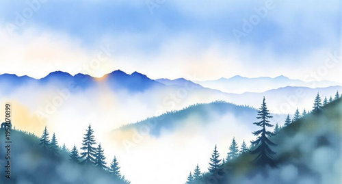 mist, haze, fog, cloud, clouds, mountain, mountains, hill, hills, valley, landscape, scenery, nature, sky, atmosphere, dreamy, soft, calm, peaceful, serene, morning, sunrise, dawn, light, shadow, dept