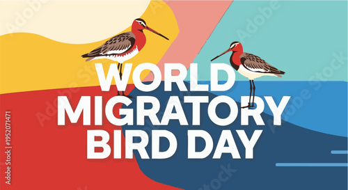 World Migratory Bird Day colorful illustration with birds for conservation awareness