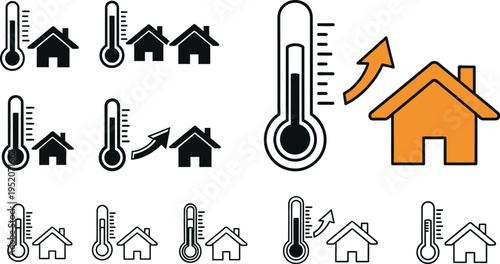 Set of household temperature measurement and climate control vector icons