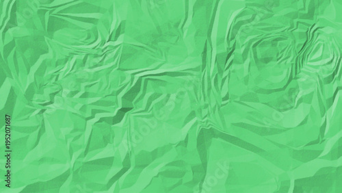 Green Crumpled Paper Texture Abstract Wrinkled Background Folded Surface Grunge Creased Rough Design