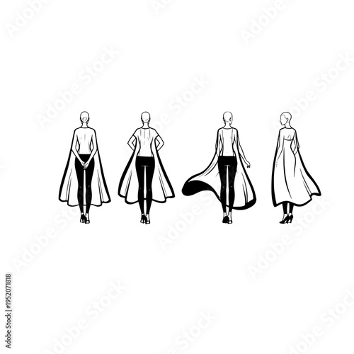 Four fashion figures with dynamic capes vector illustration