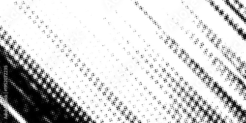 Abstract Black and White Halftone Speed Lines Background with Grunge Distorted Texture. vector illustration