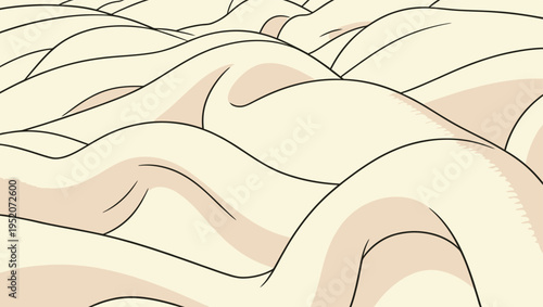 Curved lines of fabric create a smooth surface showing shades of beige in a simple pattern over an even space