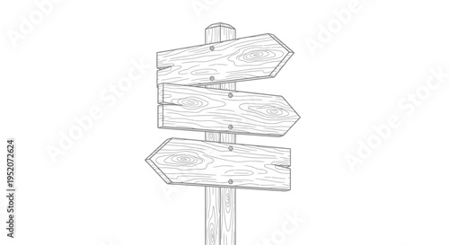 Wooden Signpost with Directional Arrows.