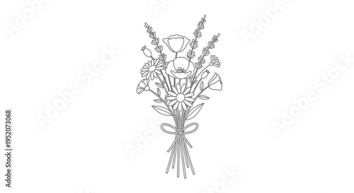 Bouquet of flowers tied with ribbon.