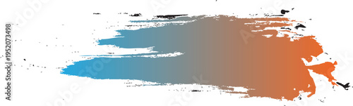 described features a horizontal brushstroke design characterized by a gradient transition from blue to orange