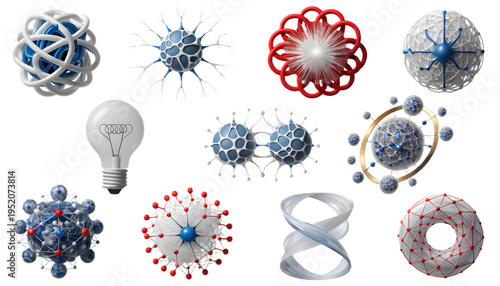 3D artificial intelligence icon set with neural network, machine learning and AI system symbols. Modern tech icons isolated on transparent background ideal for AI apps, dashboards and tech.