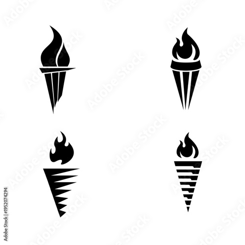Torch and Flame Vector Icons Set with Abstract Designs and Fire Symbols