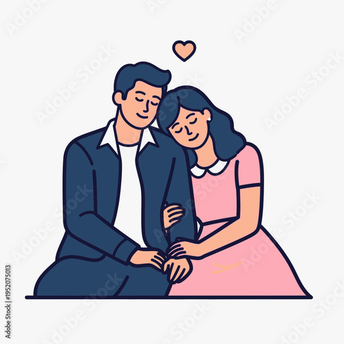 Couple holding hands with a heart above them.