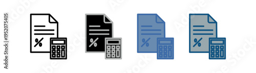 
Estimate icon set multiple style collection with document and calculator paper design