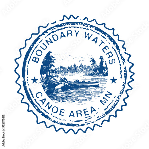 Authentic American Postmark from Boundary Waters featuring Wilderness Canoe and Classic Forest design