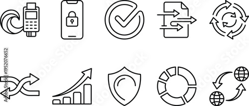 Minimalist Icons Set Featuring Technology Security Business and Communication Concepts Vector Art