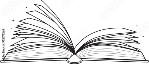 An open book with pages flying out