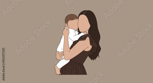 Minimalist Faceless Illustration of Mother Holding Her Baby - Maternal Love and Bond Concept Vector