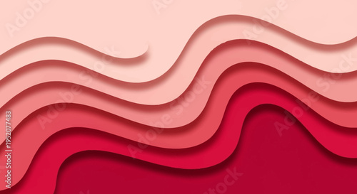 Abstract 3D Paper Cut Background with Red and Pink Layered Waves, Elegant Minimalist Graphic Design for Banner and Marketing