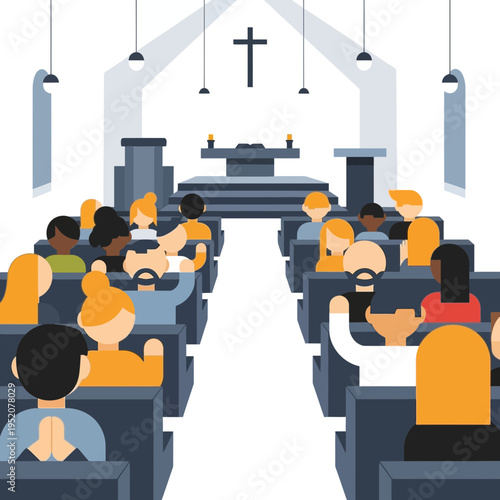 People gathered in a church for a service.