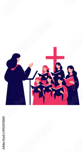 Religious ceremony with a cross and people in robes.