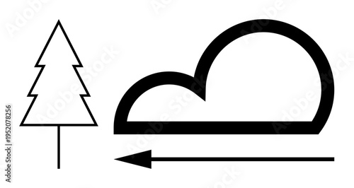 Environmental concept. Tree, cloud, and arrow wind and natural air movement in environmental contexts. Environmental sustainability, climate change, conservation, renewable energy, educational