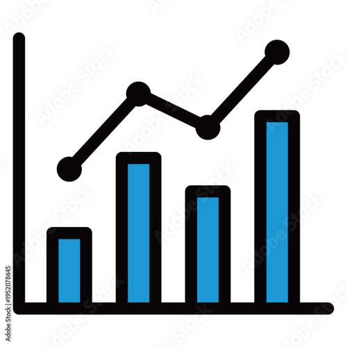 棒グラフと折れ線グラフのビジネスアイコン（2色・複合分析・推移・シンプル）