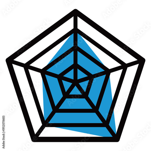 レーダーチャート（蜘蛛の巣グラフ）のビジネスアイコン（2色・青・多変量分析・バランス・評価）