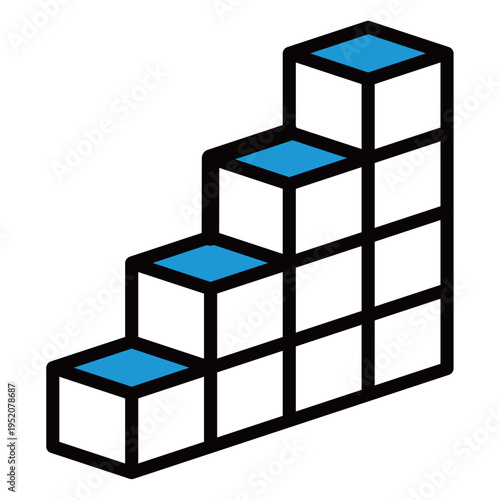階段状の立方体（ブロック）グラフのビジネスアイコン（2色・青・段階的成長・立体）