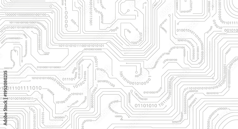 Obraz premium Abstract White Digital Technology Background with Electronic Circuit Board Pattern and Binary Code