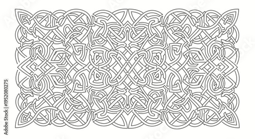 Detailed Celtic knotwork pattern, traditional ornamental design with intricate intertwining lines, abstract monochrome illustration