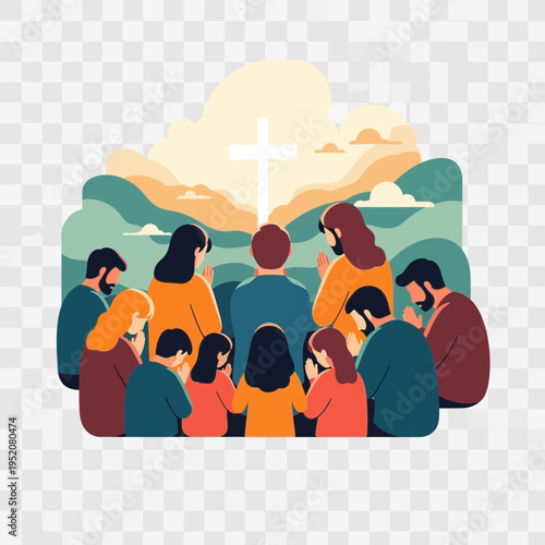 Group of people gathered looking up at a bright light.