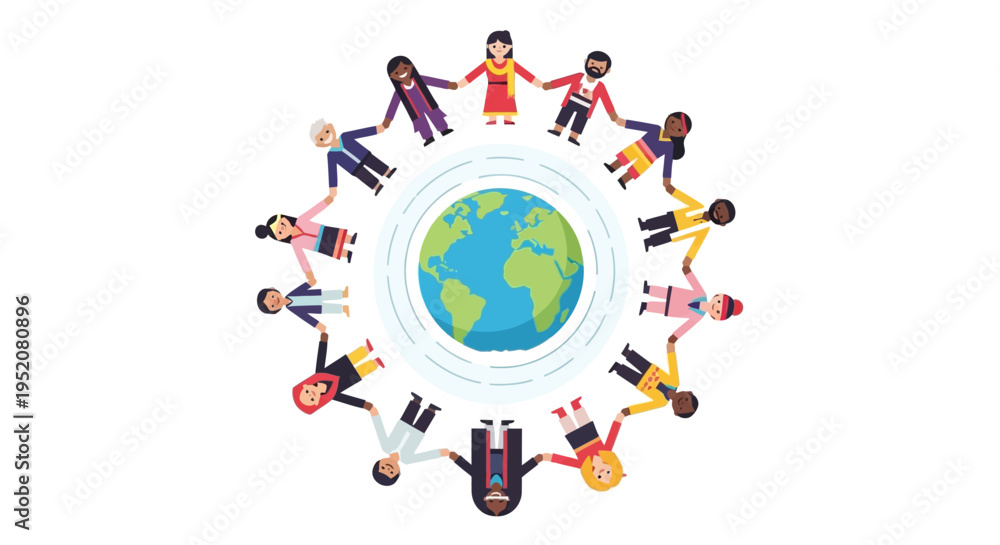 Naklejka premium Diverse people holding hands in circle around Earth globe vector
