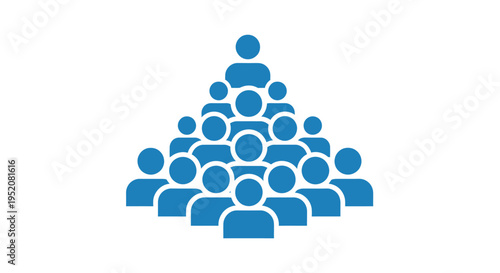 Blue pyramid crowd icon depicting people forming a community and teamwork.
