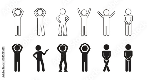 Sequence of Stick Figures Demonstrating Various Human Poses and Movements.