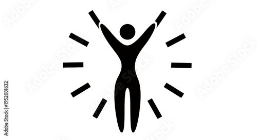 Joyful silhouette of a celebrating person with radiating lines.