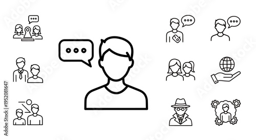 Group collaboration and communication icons around a central user avatar.