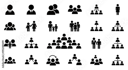 Diverse groups of people forming various small and large assemblies to illustrate teamwork and social interaction.